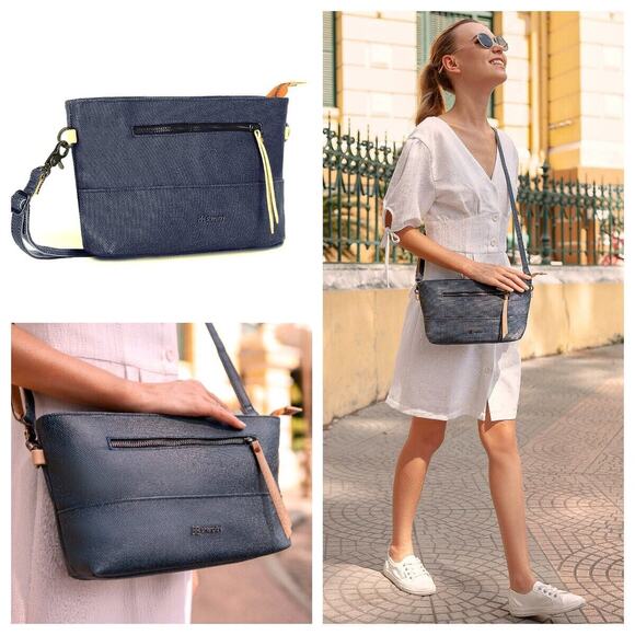 Sherpani Handbags - NEW Sherpani Crossbody Bag Purse Wristlet Paige Small Indigo Blue Cotton Beach